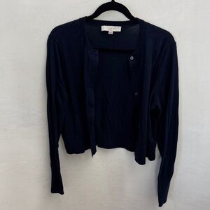LOFT Navy Cropped Crewneck Cardigan